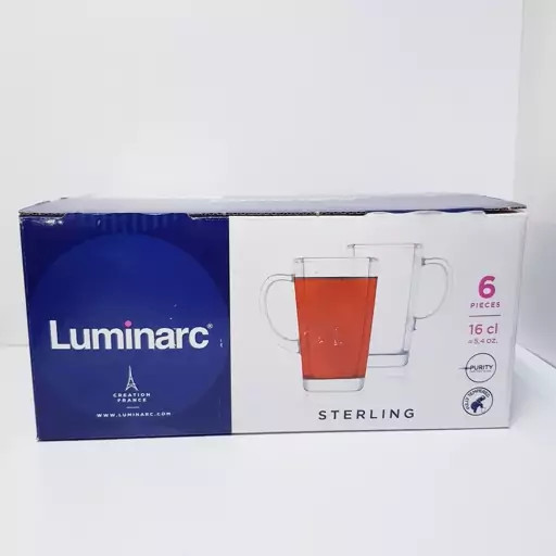 استکان لومینارک مدل استرلینگ اصلی حک شده دسته دار دست 6 عددی ساخت امارات LUMINARC STERLING سری گلد فرنس F2565E | ارسال رایگان