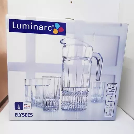 پارچ و لیوان لومینارک مدل الیزه اصلی 7 پارچه ساخت امارات سری گلد فرنس F2565E LUMINARC ELYSEES | ارسال رایگان