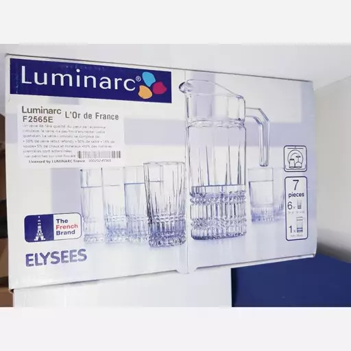پارچ و لیوان لومینارک مدل الیزه اصلی 7 پارچه ساخت امارات سری گلد فرنس F2565E LUMINARC ELYSEES | ارسال رایگان