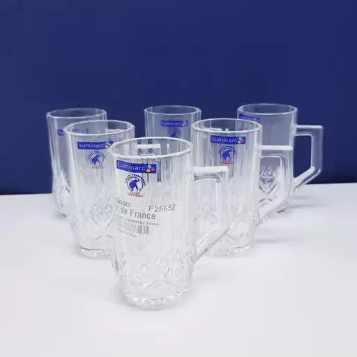 استکان لومینارک مدل برایتون حک شده اصلی دسته دار بسته 6 عددی ساخت امارات مدل گلد فرنس F2565E LUMINARC BRIGHTON | ارسال رایگان