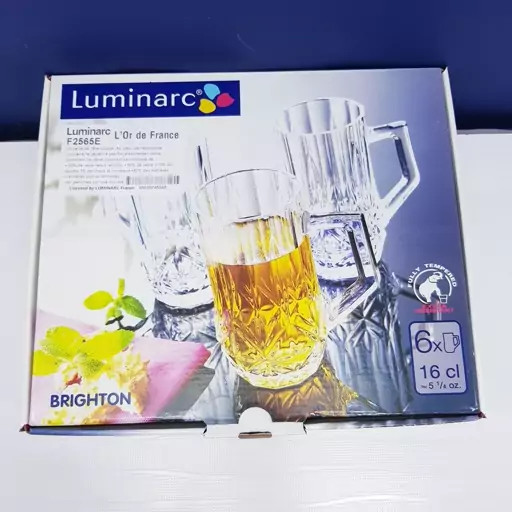 استکان لومینارک مدل برایتون حک شده اصلی دسته دار بسته 6 عددی ساخت امارات مدل گلد فرنس F2565E LUMINARC BRIGHTON | ارسال رایگان