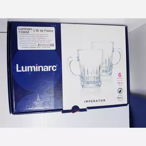 استکان دسته دار لومینارک مدل امپراطور اصلی ساخت امارات دست 6 عددی سری گلد فرنس F2565 LUMINARC IMPERATOR | ارسال رایگان
