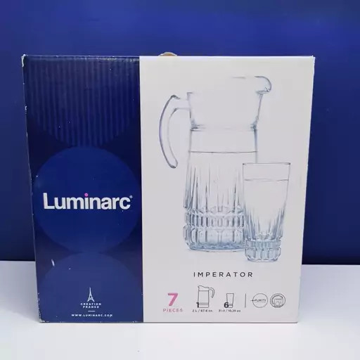پارچ و لیوان لومینارک اصلی مدل امپراطور اصلی 7 پارچه حک شده ساخت امارات سری گلدفرنس F2565E | ارسال رایگان