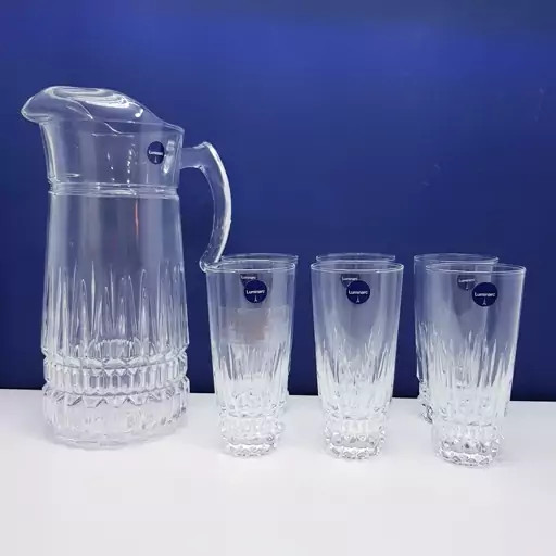 پارچ و لیوان لومینارک اصلی مدل امپراطور اصلی 7 پارچه حک شده ساخت امارات سری گلدفرنس F2565E | ارسال رایگان