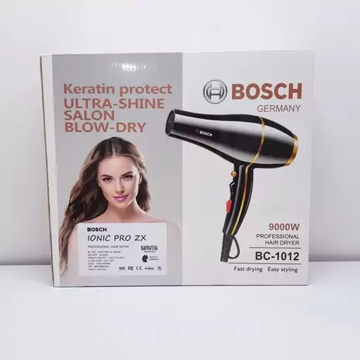 سشوار کراتینه حرفه ای بوش اصلی جرمنی حک شده 9000 وات سالنی مدل lONIC PRO ZX همراه با 10 عدد شانه | ارسال رایگان